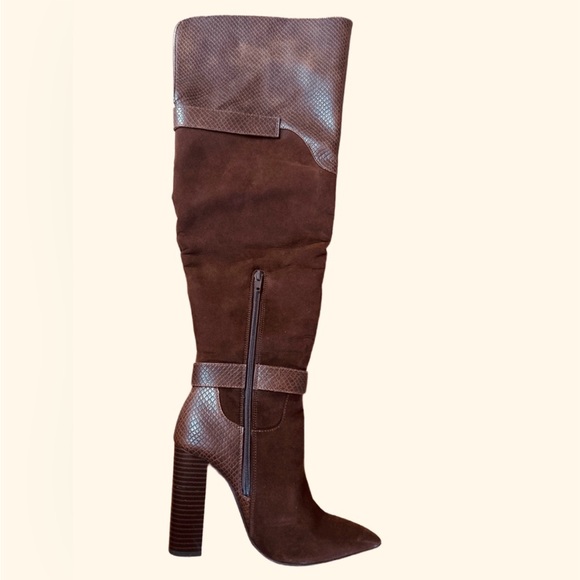 JustFab Shoes - Brown Congnac Over The Knee Boots Roxanne Suede and Faux Leather size 7 NIB